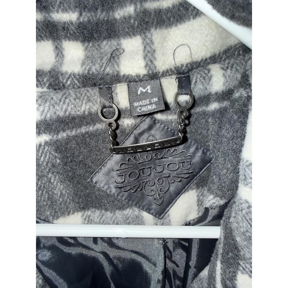 Joujou Womens Grey Plaid Double Breasted Belted Peacoat Jacket Size M Y2K - Picture 4 of 5